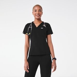 Black Tulsa Slim V-Neck - Scrub Top, XXS, Black